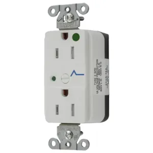 HUBBELL WIRING DEVICE-KELLEMS SNAP8262WS Straight Receptacle, Duplex, Tamper Resistant, 15A 125V, Nylon, White | BD4PBN