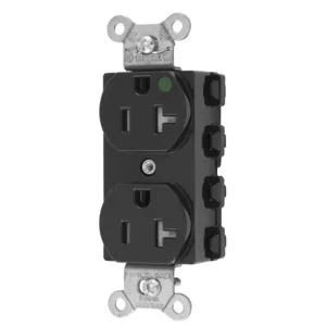 HUBBELL WIRING DEVICE-KELLEMS SNAP8300BKTRA Receptacle, Commercial, Standard Duplex, Flush Mount, 20A, 125V AC, Black | BD4JNH 49YL19