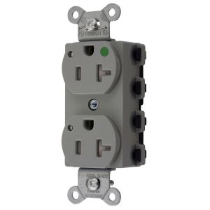 HUBBELL WIRING DEVICE-KELLEMS SNAP8300GYLTRA Straight Receptacle, Duplex, Tamper Resistant, 20A 125V, Nylon, Gray | BD4EXZ