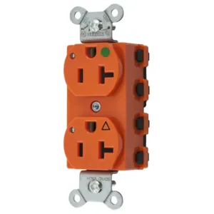 HUBBELL WIRING DEVICE-KELLEMS SNAP8300IGL Straight Receptacle, Duplex, Isolated Ground, 20A 125V, Nylon, Orange | CE6QKN