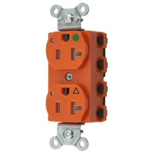 HUBBELL WIRING DEVICE-KELLEMS SNAP8300IGLTRA Straight Receptacle, Duplex, Isolated Ground, 20A 125V, Nylon, Orange | BD3RRB