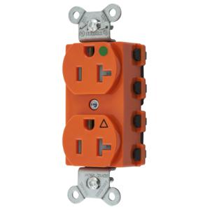 HUBBELL WIRING DEVICE-KELLEMS SNAP8300IGTRA Straight Receptacle, Duplex, Isolated Ground, 20A 125V, Nylon, Orange | BD4KPZ