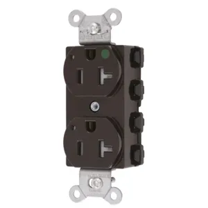 HUBBELL WIRING DEVICE-KELLEMS SNAP8300LTRA Straight Receptacle, Duplex, Tamper Resistant, 20A 125V, Nylon, Brown | BD3ZHB