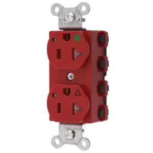 HUBBELL WIRING DEVICE-KELLEMS SNAP8300RIGLTRA Straight Receptacle, Duplex, Isolated Ground, 20A 125V, Nylon, Red | BD4HKM