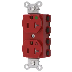 HUBBELL WIRING DEVICE-KELLEMS SNAP8300RIGTRA Straight Receptacle, Duplex, Isolated Ground, 20A 125V, Nylon, Red | BD4KQA