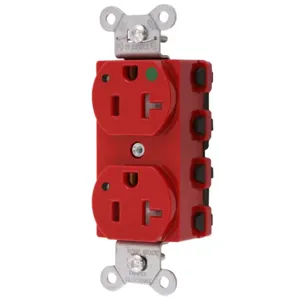 HUBBELL WIRING DEVICE-KELLEMS SNAP8300RLTRA Straight Receptacle, Duplex, Tamper Resistant, 20A 125V, Nylon, Red | BD4MME