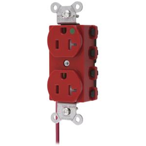 HUBBELL WIRING DEVICE-KELLEMS SNAP8300RSCTRA Straight Receptacle, Tamper Resistant, Split Circuit, 20A 125V, Nylon, Red | BD4JNL
