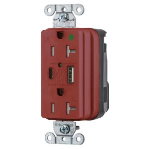 HUBBELL WIRING DEVICE-KELLEMS SNAP8300UACR USB-Ladebuchse, 20 A 125 V, 5-20 R, 5 A, A- und C-Ladeanschluss, rot | CE6QLK