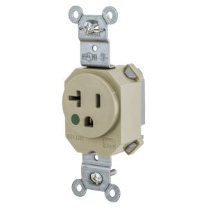 HUBBELL WIRING DEVICE-KELLEMS SNAP8310I Receptacle, Simplex, 20A, 125V, 2-Pole, 3-Wire Grounding, Nylon, Ivory | BD4NDG