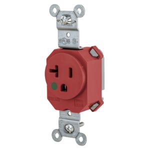 HUBBELL WIRING DEVICE-KELLEMS SNAP8310R Receptacle, Simplex, 20A, 125V, 2-Pole, 3-Wire Grounding, Nylon, Red | BD4HKR