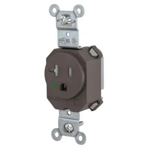 HUBBELL WIRING DEVICE-KELLEMS SNAP8310TR Receptacle, Simplex, Tamper Resistant, 20A, 125V, 2-Pole, Nylon, Brown | BD4JNP