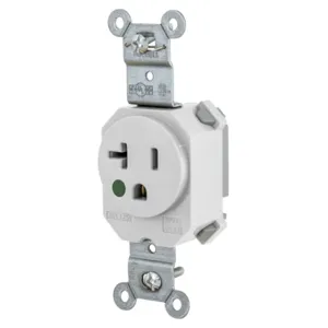 HUBBELL WIRING DEVICE-KELLEMS SNAP8310W Receptacle, Simplex, 20A, 125V, 2-Pole, 3-Wire Grounding, Nylon, White | BD4PUX