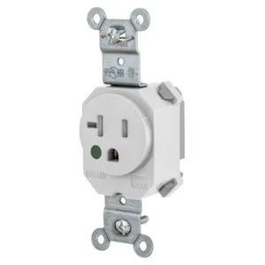 HUBBELL WIRING DEVICE-KELLEMS SNAP8310WTR Receptacle, Simplex, Tamper Resistant, 20A, 125V, 2-Pole, Nylon, White | BD4JNQ