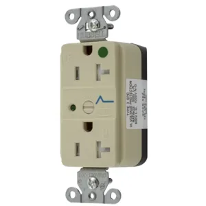 HUBBELL WIRING DEVICE-KELLEMS SNAP8362IS Receptacle, Commercial, Standard Duplex, Flush Mount, 20A, 125V AC, Ivory | BD4HKT 49YL01