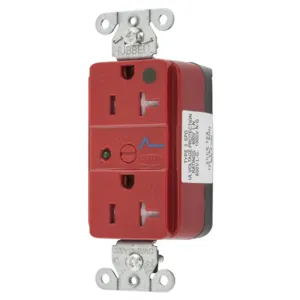 HUBBELL WIRING DEVICE-KELLEMS SNAP8362RS Straight Receptacle, Duplex, Tamper Resistant, 20A 125V, Nylon, Red | BD4LMT