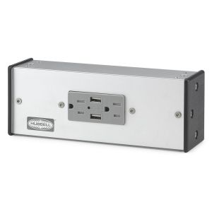 HUBBELL WIRING DEVICE-KELLEMS SP15USB4 Powered Seating Box, Four Receptacle, Aluminium | BD3NEN