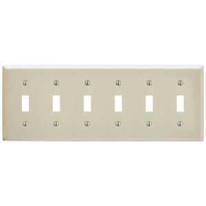 HUBBELL WIRING DEVICE-KELLEMS SP6AL Wallplate, 6-Gang, 6 Toggle Openings, Standard Size, Almond Painted Steel | AB3GDA 1RZA4