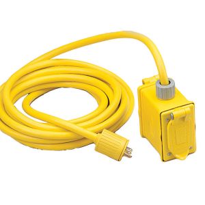 HUBBELL WIRING DEVICE-KELLEMS SPB1 Locking Portable Box, With 2 Single Receptacle, Male Plug, 20A, 125V, Yellow | AA9JGT 1DJL1