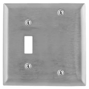 HUBBELL WIRING DEVICE-KELLEMS SS113 Wallplate, 2-Gang, 1 Toggle Opening, 1 Blank, Standard Size, Stainless Steel | AD7ATE 4D487