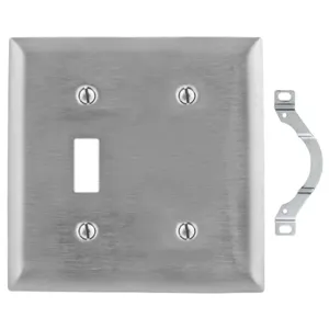 HUBBELL WIRING DEVICE-KELLEMS SS114 Wallplate, 2-Gang, 1 Toggle Opening, 1 Blank, Standard Size, Stainless Steel | BC8JWC