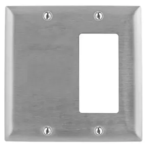 HUBBELL WIRING DEVICE-KELLEMS SS1426 Wallplate, 2-Gang, 1 Blank, 1 Gfci Opening, Standard Size, Stainless Steel | BC9NLX