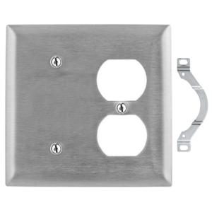 HUBBELL WIRING DEVICE-KELLEMS SS148 Wallplate, 2-Gang, 1 Blank, 1 Duplex Opening, Standard Size, Stainless Steel | BD4BQJ