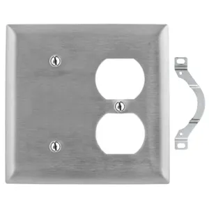 HUBBELL WIRING DEVICE-KELLEMS SS148 Wallplate, 2-Gang, 1 Blank, 1 Duplex Opening, Standard Size, Stainless Steel | BD4BQJ