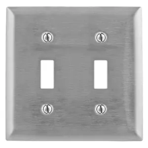 HUBBELL WIRING DEVICE-KELLEMS SS2 Wallplate, 2-Gang, 2 Toggle Openings, Standard Size, Stainless Steel | AE7LKR 5Z995