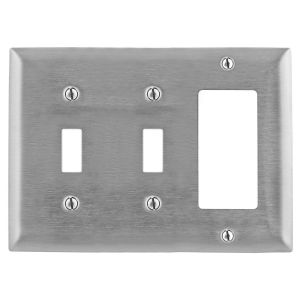 HUBBELL WIRING DEVICE-KELLEMS SS226 Wallplate, 3-Gang, 2 Toggle, 1 Gfci Openings, Standard Size, Stainless Steel | BC8YQJ