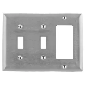 HUBBELL WIRING DEVICE-KELLEMS SS226 Wallplate, 3-Gang, 2 Toggle, 1 Gfci Openings, Standard Size, Stainless Steel | BC8YQJ