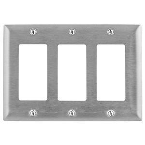 HUBBELL WIRING DEVICE-KELLEMS SS263 Wallplate, 3-Gang, 3 Gfci Openings, Standard Size, Stainless Steel | AD7ATL 4D501