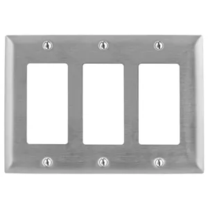 HUBBELL WIRING DEVICE-KELLEMS SS263 Wallplate, 3-Gang, 3 Gfci Openings, Standard Size, Stainless Steel | AD7ATL 4D501