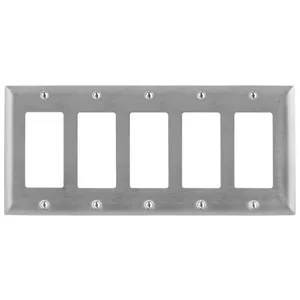 HUBBELL WIRING DEVICE-KELLEMS SS265 Wallplate, 5-Gang, 5 Gfci Openings, Standard Size, Stainless Steel | BD2FKE