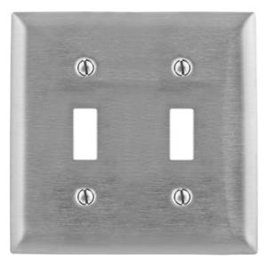 HUBBELL WIRING DEVICE-KELLEMS SS2L Wallplate, 2-Gang, 2 Toggle Openings, Stainless Steel | BC7XBV