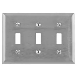 HUBBELL WIRING DEVICE-KELLEMS SS3 Wallplate, 3-Gang, 3 Toggle Openings, Standard Size, Stainless Steel | AE7LKT 5Z996