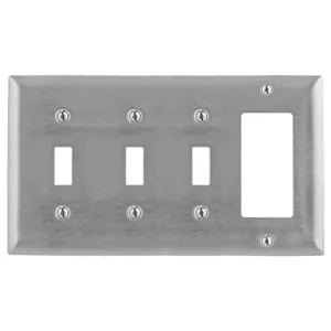 HUBBELL WIRING DEVICE-KELLEMS SS326 Wallplate, 4-Gang, 3 Toggle, 1 Gfci Opening, Standard Size, Stainless Steel | BC9URW