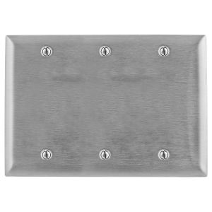 HUBBELL WIRING DEVICE-KELLEMS SS33 Wallplate, 3-Gang, Blank, Standard Size, Stainless Steel | AD7ATQ 4D515