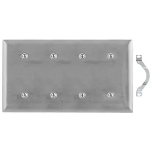 HUBBELL WIRING DEVICE-KELLEMS SS44 Wallplate, 4-Gang, Blank, Standard Size, Stainless Steel | BD2BQX