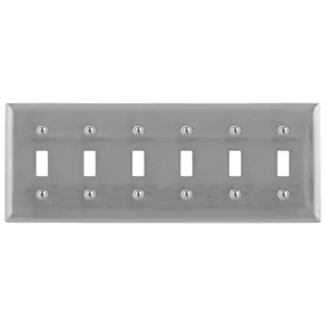 HUBBELL WIRING DEVICE-KELLEMS SS6 Wallplate, 6-Gang, 6 Toggle Openings, Standard Size, Stainless Steel | BC9QTX