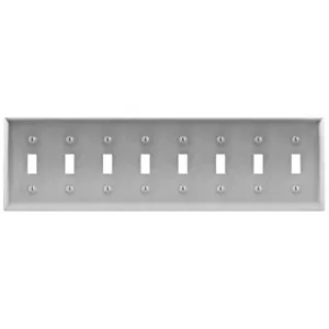 HUBBELL WIRING DEVICE-KELLEMS SS608 Wallplate, 8-Gang, 8 Toggle Openings, Standard Size, Stainless Steel | BD4WQZ