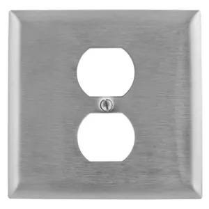 HUBBELL WIRING DEVICE-KELLEMS SS748 Wallplate, 2-Gang, 1 Duplex Opening, Standard Size, Stainless Steel | BD4ERM