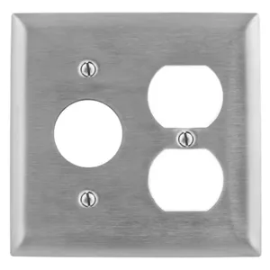 HUBBELL WIRING DEVICE-KELLEMS SS78 Wallplate, 2-Gang, 1 Duplex, 1.40 Inch Openings, Standard Size, Stainless Steel | AD7ATT 4D533