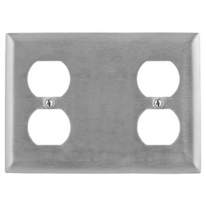 HUBBELL WIRING DEVICE-KELLEMS SS8147 Wallplate, 3-Gang, 2 Duplex, 1 Blank, Standard Size, Stainless Steel | BC7VYE