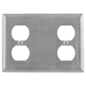 HUBBELL WIRING DEVICE-KELLEMS SS8147 Wallplate, 3-Gang, 2 Duplex, 1 Blank, Standard Size, Stainless Steel | BC7VYE