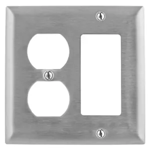 HUBBELL WIRING DEVICE-KELLEMS SS826 Wallplate, 2-Gang, 1 Duplex, 1 Gfci Openings, Standard Size, Stainless Steel | BD3GQX