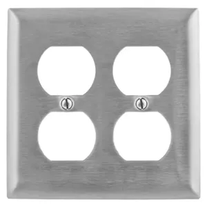 HUBBELL WIRING DEVICE-KELLEMS SS82L Wallplate, 2-Gang, 1 Duplex Openings, Stainless Steel | BC8CWR