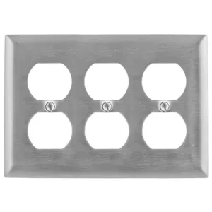 HUBBELL WIRING DEVICE-KELLEMS SS83 Wallplate, 3-Gang, 3 Duplex Openings, Standard Size, Stainless Steel | AE3BWU 5C230