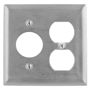 HUBBELL WIRING DEVICE-KELLEMS SS8720 Wallplate, 2-Gang, 1 Duplex, 1.60 Inch Openings, Standard Size, Stainless Steel | BD2HQJ