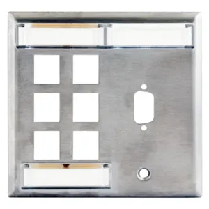 HUBBELL WIRING DEVICE-KELLEMS SSFL26HD15 Plate, 2-Gang, 6-Port Hd15, Unloaded, With Label Field, Ss | CE6PTK