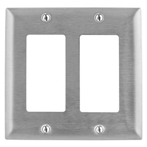 HUBBELL WIRING DEVICE-KELLEMS SSJ262 Wallplate, 2-Gang, 2 Gfci Openings, Jumbo, Stainless Steel | BD4XGZ